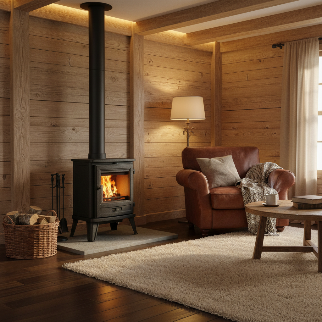 Stove with warm cozy background - angle view