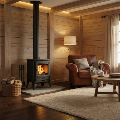 Stove with warm cozy background - angle view